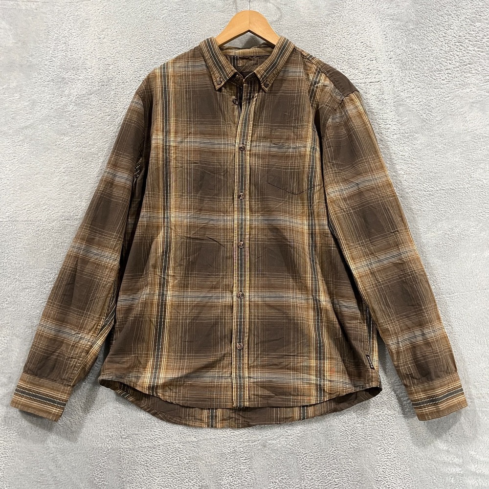PrAna Shirt Mens‎ Large Long Sleeve Buttons Down Brown Plaid Outdoor Western